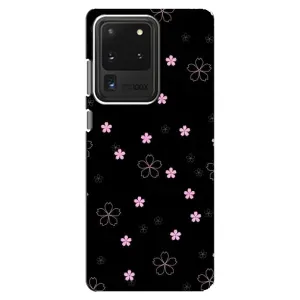 Чехол с розовым рисунком для Samsung Galaxy S20 Ultra (Розовые цветы на черном)