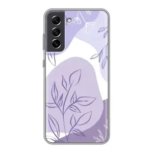 Силиконовый чехол с принтом в цветах на Samsung Galaxy S21 FE (Фиолетовые листья абстракция)