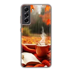 Чехол с уникальным дизайном «Осень с кофе» для Samsung Galaxy S21 FE (Кофе и дождь)
