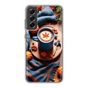 Чехол с уникальным дизайном «Осень с кофе» для Samsung Galaxy S21 FE (Кофе и тыковки)