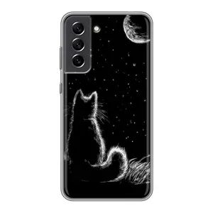 Чехол с принтом для Samsung Galaxy S21 FE (AlphaPrint) Модные коты (Котик и луна)