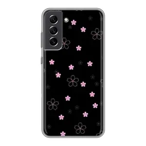 Чохол з розовим принтом для Samsung Galaxy S21 FE (Рожеві квіти на чорному)