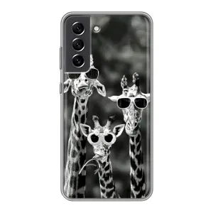 Силиконовый чехол с КАРТИНКАМИ лето для Samsung Galaxy S21 FE (AlphaPrint) (Жирафы в очках)