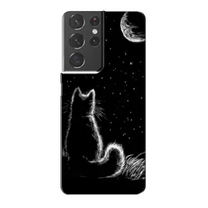 Чохол з принтом для Samsung Galaxy S21 Plus (AlphaPrint) Модні коти (Котик і місяць)
