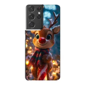 Яркий чехол для Samsung Galaxy S21 Plus с Зимними Оленятами (Олень с шарфом)