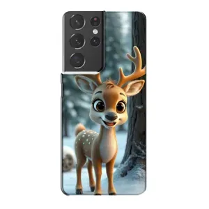 Яркий чехол для Samsung Galaxy S21 Plus с Зимними Оленятами (Олененок в лесу)