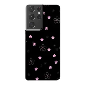 Чехол с розовым рисунком для Samsung Galaxy S21 Plus (Розовые цветы на черном)