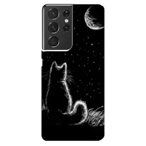 Чохол з принтом для Samsung Galaxy S21 ultra (AlphaPrint) Модні коти (Котик і місяць)