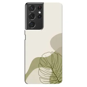 Силиконовый чехол с принтом в цветах на Samsung Galaxy S21 ultra (Зеленая монстера дизайн)