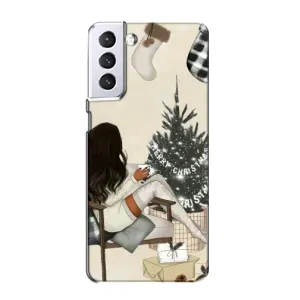 Різдвяні, Святкові Чохли для Samsung Galaxy S21 (Дівчина з ялинкою)