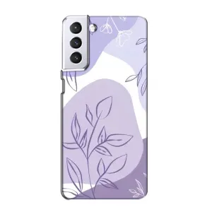 Силиконовый чехол с принтом в цветах на Samsung Galaxy S21 (Фиолетовые листья абстракция)