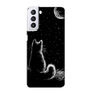 Чохол з принтом для Samsung Galaxy S21 (AlphaPrint) Модні коти (Котик і місяць)