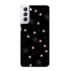 Чехол с розовым рисунком для Samsung Galaxy S21 (Розовые цветы на черном)