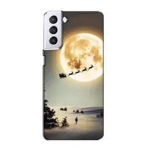 Новорічні, Святкові Чохли для Samsung Galaxy S21 - 2024 год (Санта на місяці)