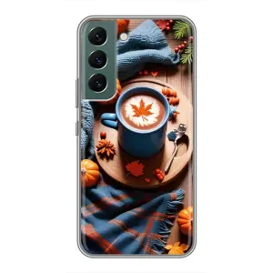 Чехол с уникальным дизайном «Осень с кофе» для Samsung Galaxy S22 Plus (Кофе и тыковки)