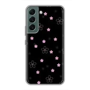 Чехол с розовым рисунком для Samsung Galaxy S22 (Розовые цветы на черном)