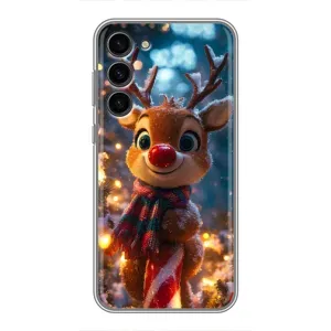 Яркий чехол для Samsung Galaxy S23 Plus с Зимними Оленятами (Олень с шарфом)