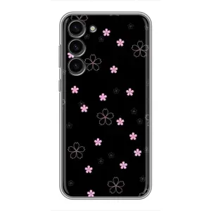 Чехол с розовым рисунком для Samsung Galaxy S23 Plus (Розовые цветы на черном)