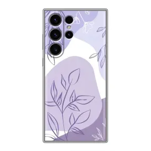 Силиконовый чехол с принтом в цветах на Samsung Galaxy S23 Ultra (Фиолетовые листья абстракция)