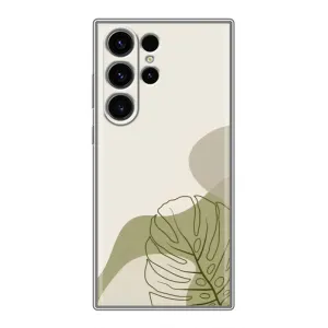 Силиконовый чехол с принтом в цветах на Samsung Galaxy S23 Ultra (Зеленая монстера дизайн)