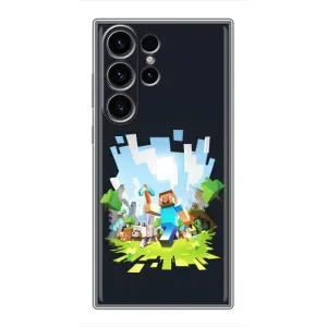 Чехол Майнкрафт на Samsung Galaxy S23 Ultra (AlphaPrint) Minecraft (персонажи Minecraft)