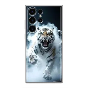 Чехол с картинкой «Хищники» для Samsung Galaxy S23 Ultra (Белый тигр в дыму)