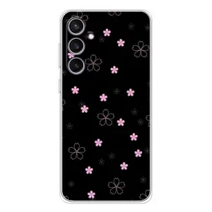Чехол с розовым рисунком для Samsung Galaxy S24 FE (Розовые цветы на черном)