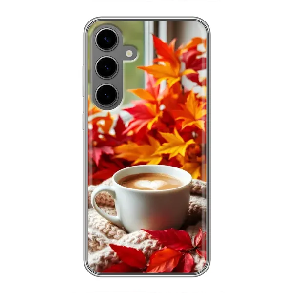 Чехол с принтом «Кофе и листья» для Samsung Galaxy S24 Plus Чехол с принтом «Кофе и листья» для Samsung Galaxy S24 Plus