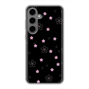 Чехол с розовым рисунком для Samsung Galaxy S24 Plus (Розовые цветы на черном)