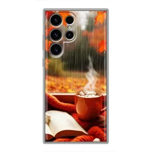 Чехол с уникальным дизайном «Осень с кофе» для Samsung Galaxy S24 Ultra (Кофе и дождь)
