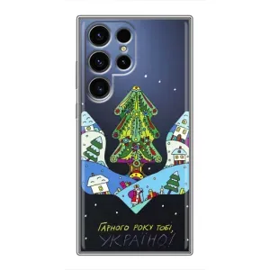 Зимні Чохли для Samsung Galaxy S24 Ultra - прозорий фон (Різдвяний герб)