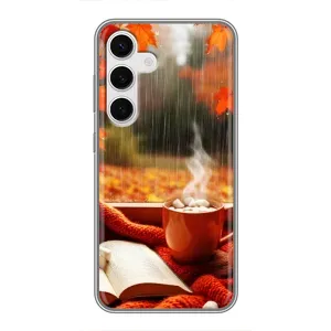 Чехол с уникальным дизайном «Осень с кофе» для Samsung Galaxy S24 (Кофе и дождь)