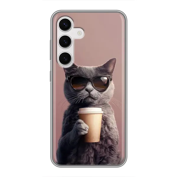 Чехол с принтом «Кот с кофе» для Samsung Galaxy S24
