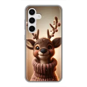 Яркий чехол для Samsung Galaxy S24 с Зимними Оленятами (Олень в свитере)