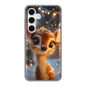Яркий чехол для Samsung Galaxy S24 с Зимними Оленятами (Олененок среди гирлянд)