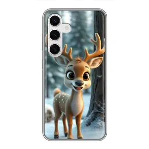 Яркий чехол для Samsung Galaxy S24 с Зимними Оленятами (Олененок в лесу)