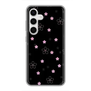 Чехол с розовым рисунком для Samsung Galaxy S24 (Розовые цветы на черном)
