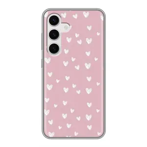 Чехол с розовым рисунком для Samsung Galaxy S24 (Сердечки на розовом)