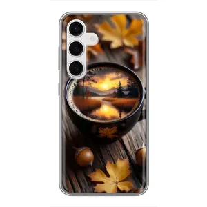 Чехол с уникальным дизайном «Осень с кофе» для Samsung Galaxy S24 (Темный кофе)