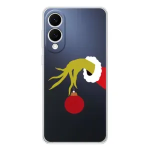 Зимние Чехлы для Самсунг Галакси С25 Эдж - прозрачный фон (Гринч с игрушкой)