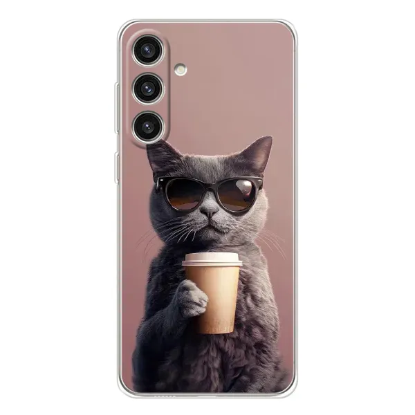 Чехол с принтом «Кот с кофе» для Samsung Galaxy S25 Plus Чехол с принтом «Кот с кофе» для Samsung Galaxy S25 Plus