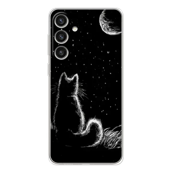 Чохол з принтом «Котик і місяць» для Samsung Galaxy S25 Plus