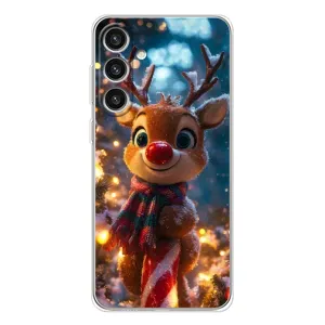 Яркий чехол для Samsung Galaxy S25 Plus с Зимними Оленятами (Олень с шарфом)