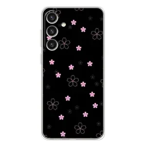 Чохол з розовим принтом для Samsung Galaxy S25 Plus (Рожеві квіти на чорному)