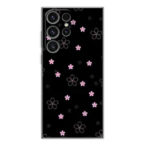 Чохол з розовим принтом для Samsung Galaxy S25 Ultra (Рожеві квіти на чорному)
