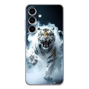 Чехол с картинкой «Хищники» для Samsung Galaxy S25 (Белый тигр в дыму)