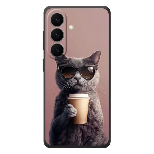 Чохол з принтом «Кіт з кавою» для Samsung Galaxy S26 Plus Чохол з принтом «Кіт з кавою» для Samsung Galaxy S26 Plus
