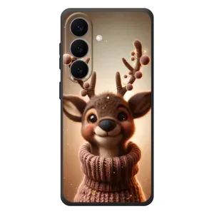 Яркий чехол для Samsung Galaxy S26 Plus с Зимними Оленятами (Олень в свитере)
