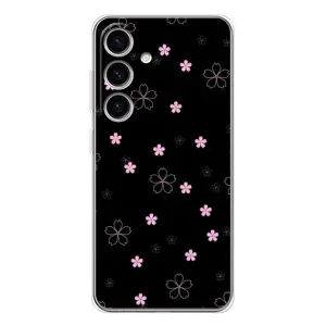 Чохол з розовим принтом для Samsung Galaxy S26 (Рожеві квіти на чорному)