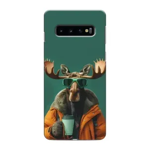 Чохол з принтом стильні тварини для Самсунґ Ґелексі S10 (Лось з кавою)